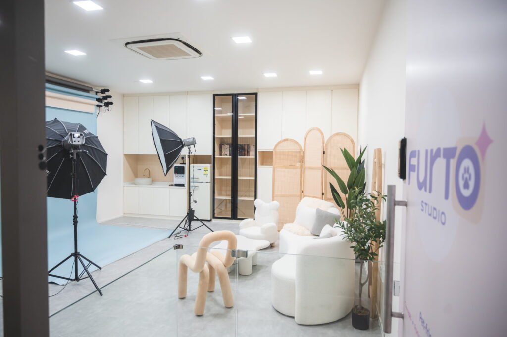 wide angle shot of furto studio interior